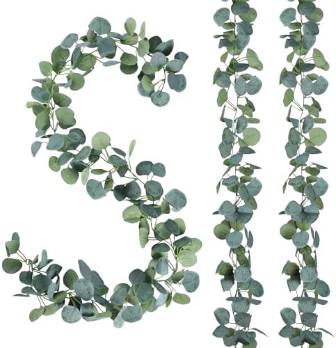 Sggvecsy 2 Pack Artificial Eucalyptus Garland Greenery Leaves Handmade 3D Silk Vines Silver Dollar Leaves Faux Leaf Plants for Wedding Wall Table Party Home Fireplace Bedroom Decor by Sggvecsy