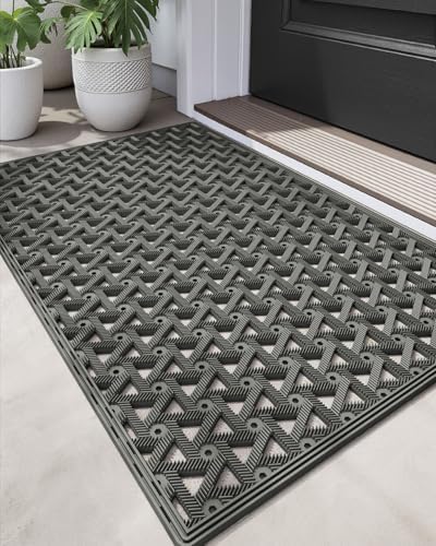 DEXI Front Door Mat Outside Entrance Rubber Floor Doormat, 19x30 Grey by DEXI