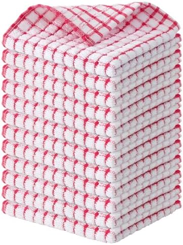 Kitinjoy Cotton 12 Pack Terry Kitchen Dish Cloths, Red by Kitinjoy