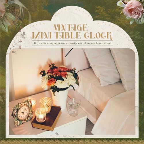 Kenning Vintage Mini Table Clock, 3.5 Inch Small Decorative Metal Non Ticking Analog Quartz Battery Operated Table Top Clock for Living Room Bedroom Bedside Desk Decor(Flower) - Image 3