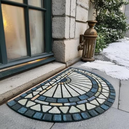 CHICHIC Front Door Mat 24"x36" Outdoors Heavy Duty Rubber Mat, Blue Green - Image 2