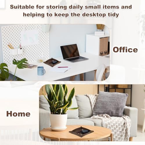 uxcell 2 Pcs Valet Tray for Women and Men, PU Leather Jewelry Tray Entryway Table Bedside Nightstand Catchall Storage Organizer for Jewelry Key Coin Watch Wallet(Square, Dark Green) - Image 4