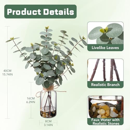 Artificial Eucalyptus Stems in Glass Vase, 15.74-in Greenery - Image 2