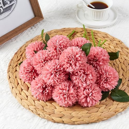 SITUMEIZI 12 Pcs Pink Artificial Chrysanthemum Flowers, Fake Mums - Image 4