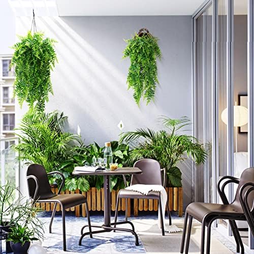 GBESTWOOW Fake Fern Artificial Hanging Ferns Outdoor Faux Hanging Greenery Plant Indoor UV Resistant Plastic Plants for Wall, Wedding Party, Holiday Decor-2Pcs - Image 2