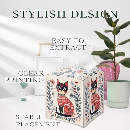 Cat Tissue Box Holder, Nordic Cat Leather Tissue Box Cover Square, Paper Napkins Everyday Dispenser Accessories for Bathroom Vanity Countertop Night Stands Kitchen Office Car Home Decor - Image 5