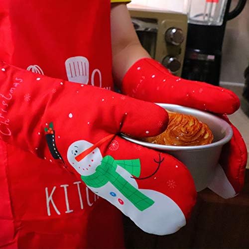 Oven Mitts and Potholders BBQ Gloves-Oven Mitts and Pot Holders with Recycled Infill Silicone Non-Slip Cooking Gloves for Cooking Baking Grilling (4-Piece Set) (Red Christmas Snow) - Image 3