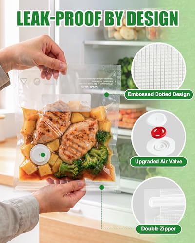 RIWUSI 30PCS Reusable Vacuum Sealer Bags for Food with Air Valve & 10 Seal Clips – Medium (10.2 x 11 in), BPA Free Food Storage Bags, Lock in Food Freshness for Freezer, Microwave, Sous Vide Cooking - Image 5
