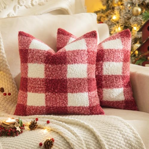 AQOTHES Red Black Plaid Christmas Throw Pillow Covers 24x24 Inch Set of 2 by AQOTHES