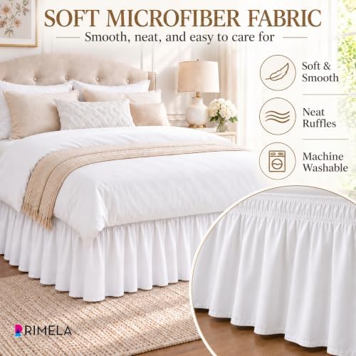 White Bed Skirt Queen Size 14 Inch Drop, Elastic Wrap Around Bedskirt - Image 5