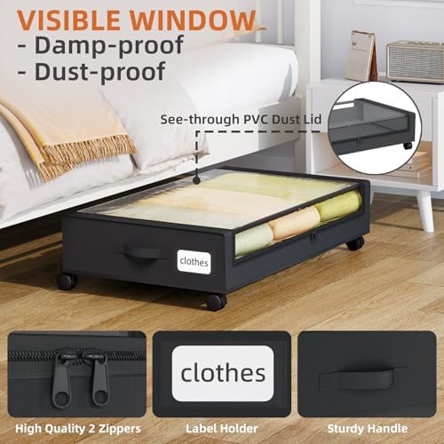 Somdot Under Bed Storage with Wheels, 2 Pack Under Bed Storage Containers - Image 3