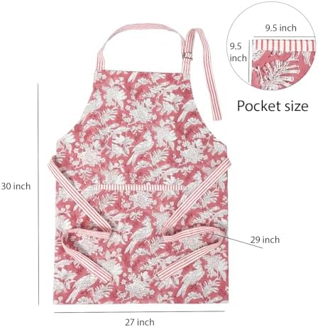 CPC Cotton Floral Kitchen Apron for women with Pocket and Adjustable Neck Ties. Apron for Women Men Chef-Hand Block Printed - Image 5