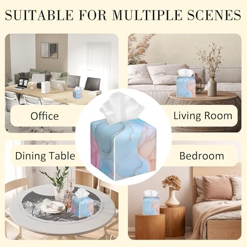 Fluid Art Tissue Box Holder Pink and Blue Marble Tissue Box Cover Square Leather Tissue Holder Organizer Portable Decorative Facial Paper Case for Home Office Bathroom Vanity Countertop - Image 6