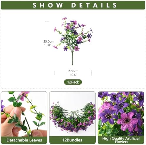 Artificial Flowers for Outdoors Spring Summer Decoration, 12 Bundles Fake Plants UV Resistant Realistic Faux Flower Silk Daisy with Eucalyptus Stem for Patio Planter Porch Yard Window Box Balcony - Image 2