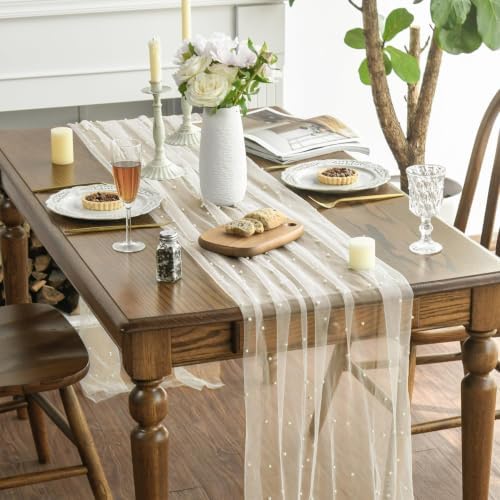 Artoid Mode 3-Pack Pearl Beige Gauze Table Runner 10FT Home Decor - Image 2