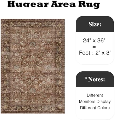 HUGEAR 2x3 Brick Red Vintage Floral Washable Area Rug for Entryway - Image 2