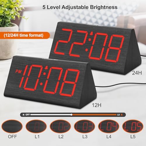 DreamSky Wooden Digital Alarm Clock for Bedrooms with Large Numbers - Image 4