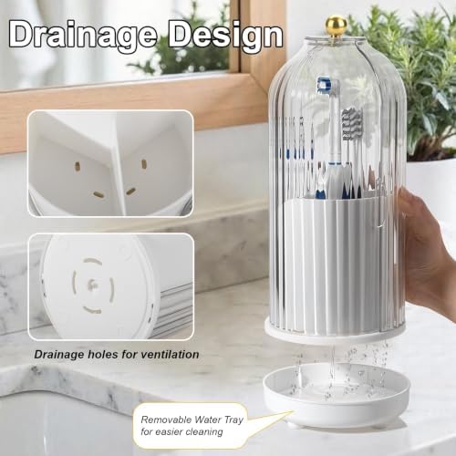 Toothbrush Holders with Cover Toothpaste Organizer for Bathroom, White - Image 2