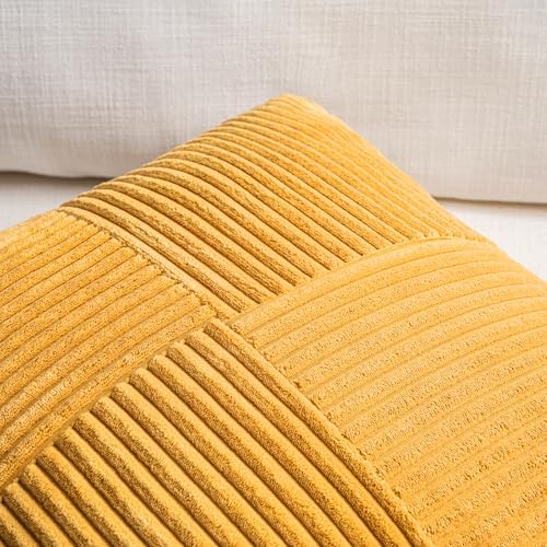 Fancy Homi 2 Packs Gold Yellow Lumbar Decorative Throw Pillow Covers 12x24 Inch for Couch Bed Sofa, Rustic Farmhouse Boho Spring Home Decor, Soft Striped Corduroy Rectangle Accent Cushion Case 30x60cm - Image 3