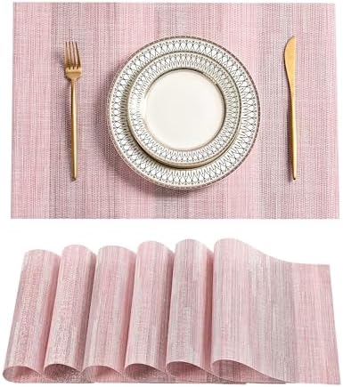 Leetaltree Misty Rose Placemats Set of 6 - Heat Resistant Non-Slip Place mats for Dining Table, Washable Durable PVC Vinyl Woven Table Mats（Misty Rose, 6） by Leetaltree-ArtatEveryTable