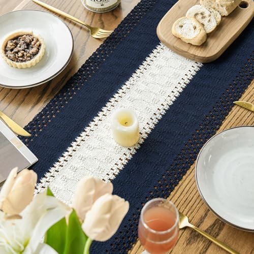 Artoid Mode Dark Blue Farmhouse Woven Table Runner 12x36 Inch - Image 4
