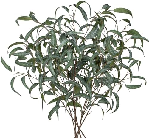 Faux Eucalyptus Stems - 34' Long Fake Salix Leaves 6 Pcs Artificial Greenery Stems for DIY Bouquet Arrangements, Centerpieces, Shower Decorations by DILATATA