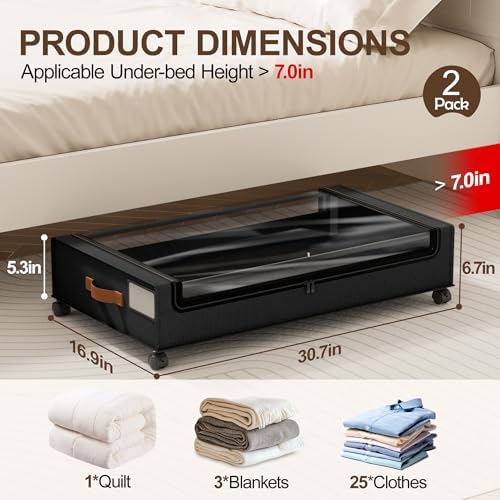 LAMU Under Bed Storage with Wheels, 2Pack Underbed Storage Containers,Black - Image 2
