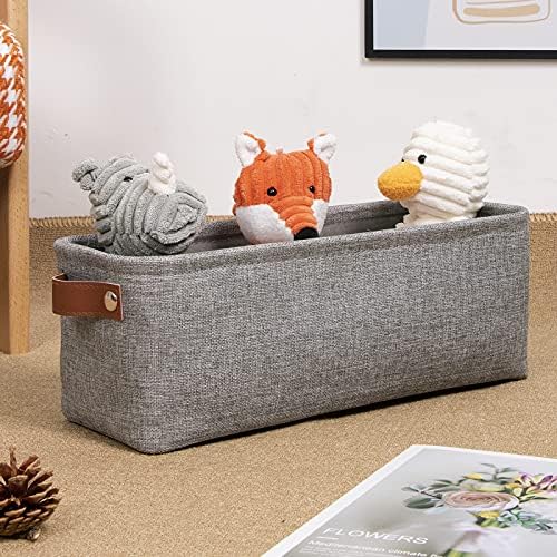 DULLEMELO Fabric Bathroom Storage Bin with Leather Handles, Narrow Organizer for Towels, Toilet Paper Rolls, Storage Basket for Back of Toilet, Vanities, Shelves & Cabinets (Gray) - Image 7