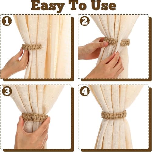 6 Pack Curtain Tiebacks Handmade Braided,Window Treatment Curtain Holdbacks - Image 4