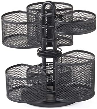 Nifty Desk and Office Organizing Carousel – Modern Black Powder Coated Finish, 6 Compartments with Dividers, Spins 360-Degrees, Lazy Susan Platform, Office Desk Organizer, Removable Top - Image 5