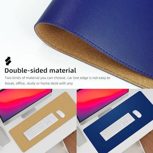 AFIING Cork Desk Mat 47" x 23.6", Dual-Sided Natural Cork & PU Leather Desk Pad, Non-Slip Waterproof Large Mouse Pad for Office, Home & Gaming (Sapphire Blue) - Image 3