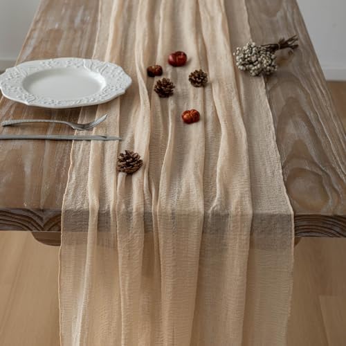 3Pcs Deep Beige Cheesecloth Table Runner 120 Inches for Party Home Decor - Image 5