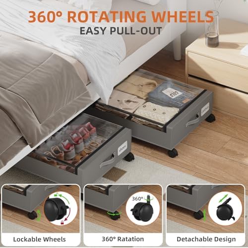 Somdot Under Bed Storage with Wheels, 2 Pack Under Bed Storage Containers - Image 4