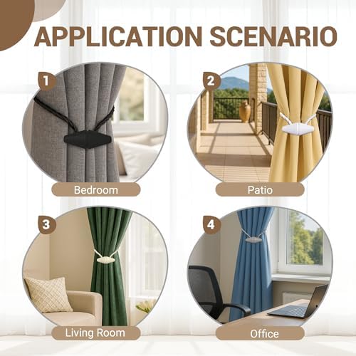 Hion Magnetic Curtain Tiebacks Black 2pcs, Curtain Holdbacks Hooks Holders - Image 5