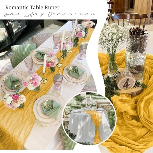 10 Pack Gold Cheesecloth Table Runner 17x108 Inch Boho Gauze Cheese Cloth Table Runners for Wedding Party Baby Shower Birthday Home Decor - Image 7