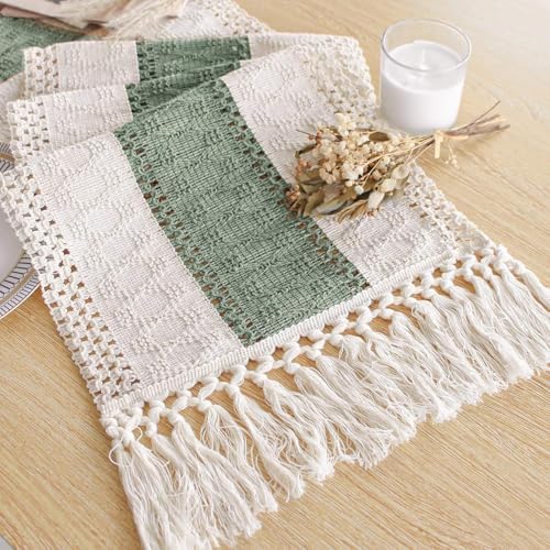 FEXIA Boho Table Runner for Home Decor 12x60 Sage Green Fall Decorations by FEXIA