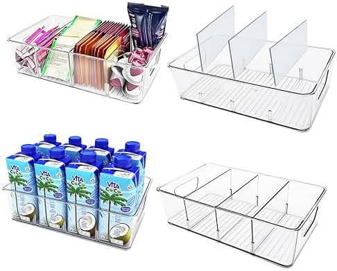 4-Pack Pantry Organizer Bins – Clear Storage Containers for Pantry, Kitchen, Fridge, Cabinet, or Shelf – Perfect for Snacks, Food, Drinks & Multi Purpose by EASPACE