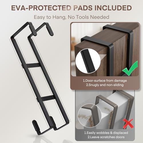 FYY Over The Door Hooks, 2 Packs Double Sided-Hanger Fits Door 1-7/8"Black - Image 3
