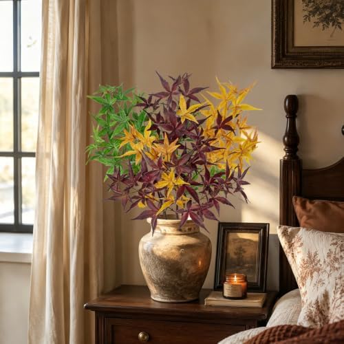 Hollyone 3Pcs Artificial Japanese Maple Leaves Branches 31.5'' Fake Fall Leaves Stems Plants Faux Maple Leaf Bushes Shrubs for Home Decor Thanksgiving Festival Party Autumn Decorations Mixed Color - Image 4