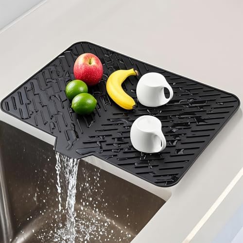Silicone Dish Drying Mat for Kitchen Counter, 23" x 17" Black-1pcs by SCYFREID
