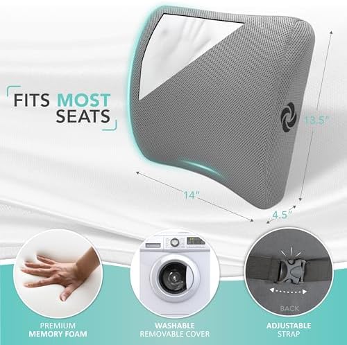 Samsonite Memory Foam Lumbar Support Pillow for Office Chair, Gaming Chair & Car Seat Automotive Use, Ergonomic Back Cushion, Work from Home Essentials, Office Essentials for Sitting Comfort, Grey - Image 5
