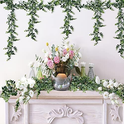 Sggvecsy Artificial Eucalyptus Garland 8 Pack Fake Eucalyptus Greenery Garland Faux Hanging Plants Artificial Vines, 5.6 Feet/Strand for Wedding Backdrop Arch Wall Table Party Outdoor Festival Decor - Image 5