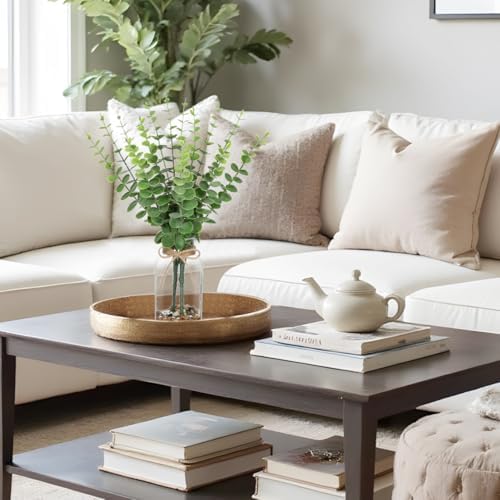 Hollyone Artificial Eucalyptus Stems in Glass Vase with Faux Water and Stones, 15.7" Fake Plants Eucalyptus Leaves Branch for Indoor Shelf Desk Home Bathroom Wedding Table Centerpiece Decor - Image 7