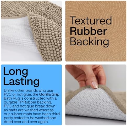 GORILLA GRIP Bath Rug Mat for Bathroom, Absorbent Chenille 30x20 Gray Beige - Image 3