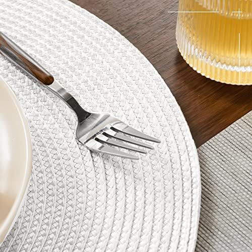 FunWheat Round Braided Placemats Set of 4 Table Mats for Dining Tables Woven Washable Non-Slip Place mats 15inch (White, 4pcs) - Image 5