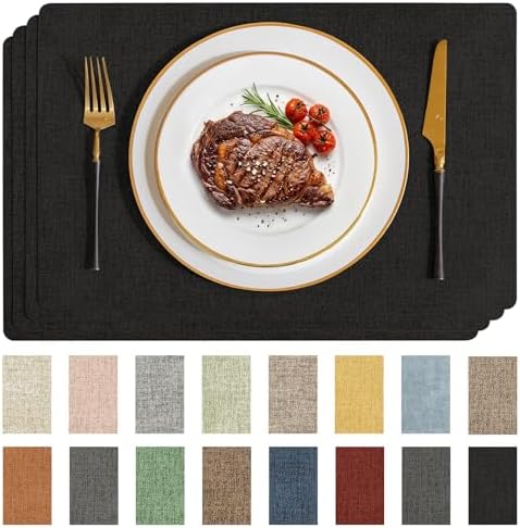 Romanstile Faux Leather Vinyl Placemats Set of 4, Black by Romanstile