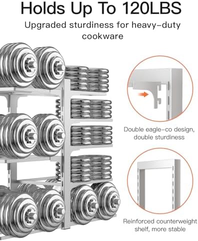 ORDORA Pots and Pans Organizer Under Cabinet 15.8" 8-Tier Adjustable Silver - Image 6