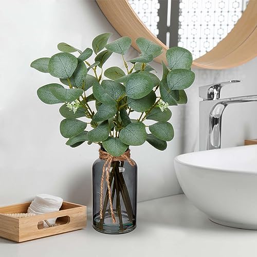 Artificial Eucalyptus Stems Fake Plants in Glass Vase with Faux Water - Image 3
