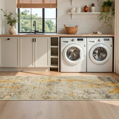 2x6 Beige Rug Runners for Hallways Kitchen Runner Rug Non Slip Washable Tan Long Runner Rugs with Rubber Backing Soft Abstract Carpet Runner for Bedroom, Kitchen, Bathroom, Entryway - Image 5