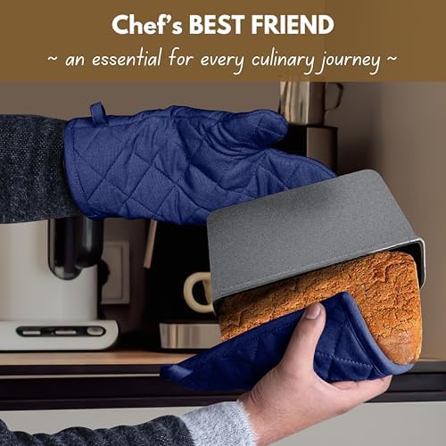 Native Fab 4 Piece Set - 2 Oven Mitts & 2 Potholders, Heat Resistant, 100% Cotton, Quilted Design, Non-Slip Grip, Machine Washable, Ideal for Baking, Cooking, BBQ, Kitchen Protection - Ink Blue - Image 3